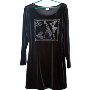 Vintage Black Velvet Giraffe Dress Fits Large XL Whimsigoth Safari Y2K Quirky